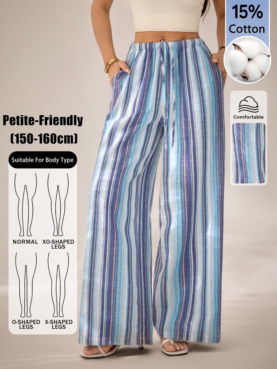 SHEIN PETITE Women's Colorful Striped Woven Long Pants - Multicolor - View 1