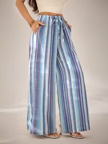 SHEIN PETITE Women's Colorful Striped Woven Long Pants - Multicolor - View 4