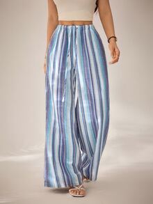 SHEIN PETITE Women's Colorful Striped Woven Long Pants - Multicolor - View 6