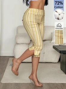 SHEIN PETITE 女款黃色拼色休閒Y2K短褲，適合日常穿著、工作、派對、夏季 - 黃色 - 查看 8