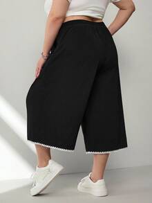 SHEIN CURVE+ Plus Size Black Lightweight Ice Silk Knit Ribbed Casual Pants With Pockets, Fall Winter 2026 22W - Black - View 3