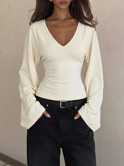 SHEIN Tall ملابس علوية نسائية كاجوال متعددة الاستخدامات بلون موحد وأكمام جرسية