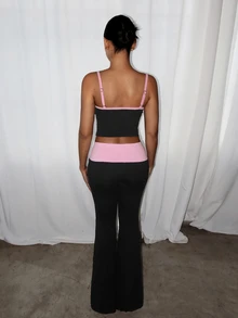 SHEIN PETITE Women's Colorblock Summer New Design Lace-Up Camisole And Long Pants Set, Suitable For Spring/Summer, Suitable For Summer - Black - View 2