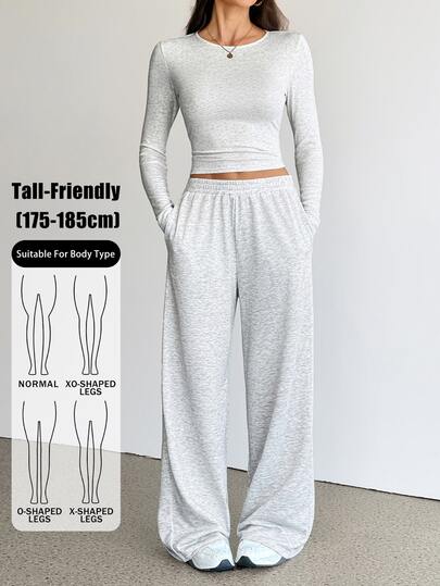 SHEIN Tall Women's Autumn Casual Long Sleeve Top And Pants 2 Pieces Set