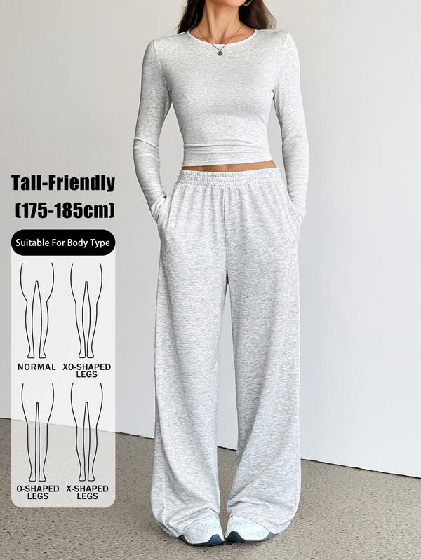 SHEIN Tall طقم نسائي كاجوال للخريف من قطعتين: ملابس علوية بأكمام طويلة وبنطلون