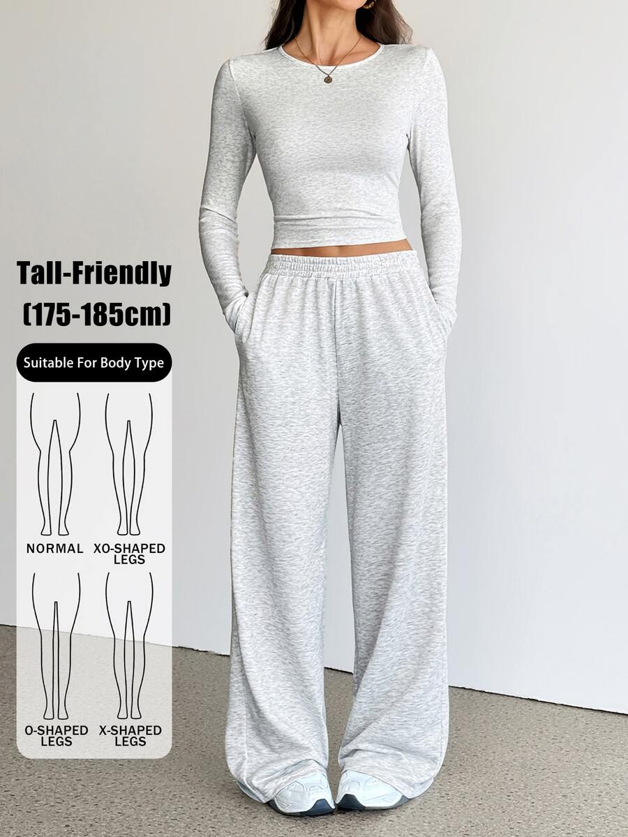 SHEIN Tall Women's Autumn Casual Long Sleeve Top And Pants 2 Pieces Set - Grey - View 1