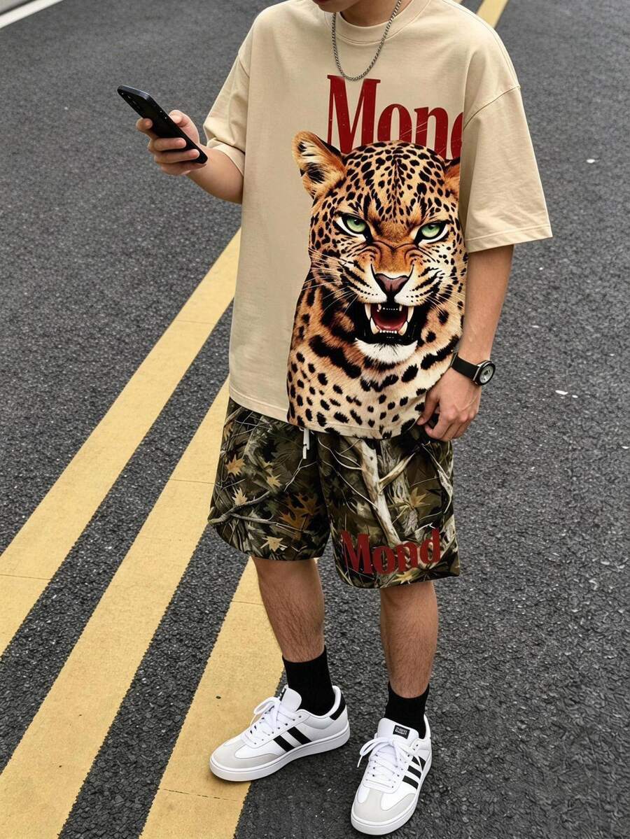 Kids Tween Boy Casual Minimalist Short Sleeve Crew Neck 2 Pieces Set, Suitable For Summer - Multicolor - View 1