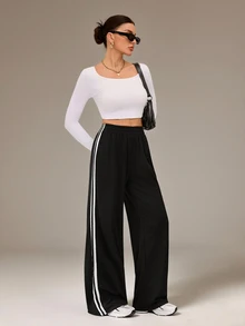 SHEIN Tall Minimalist Fashion Grey Side Stripe Casual Pants, Everyday Casual Style - Dark Grey - View 6