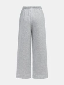 SHEIN Tween Girls Autumn And Winter Thermal Lined Thickened Simple Drawstring Loose Sports Straight Pants Floral Gray Sports Sweatpants, Casual Daily Wear - Light Grey - View 8