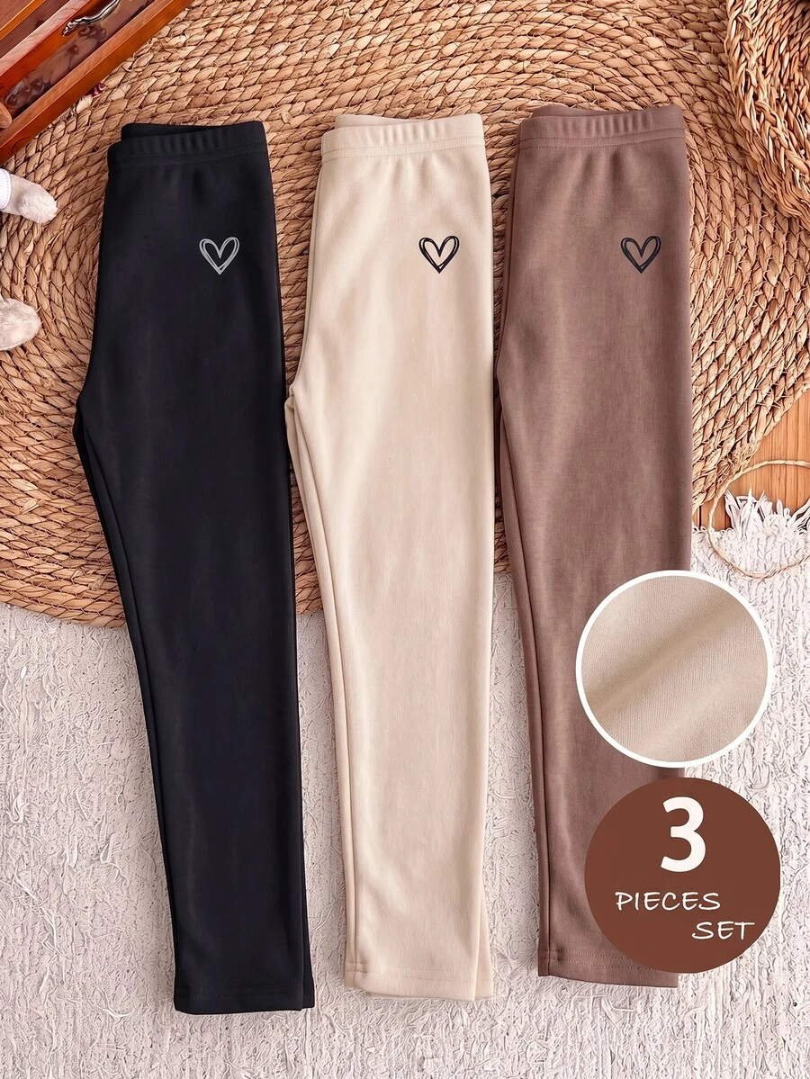 LMoss Kids 3件套少女纯色修身休闲紧身裤套装 - 彩色 - 查看 1