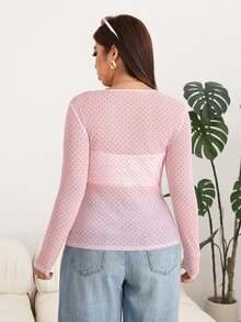 Solflare Plus-Size Women's Pink Sexy Kawaii See-Through Lace Top, Suitable For Layering Or Wearing Alone. Brunch Dinner Autumn Fall Date Night Dinner - Multicolor - View 4