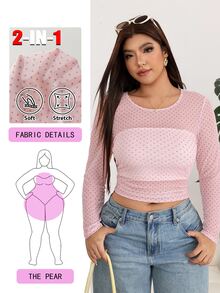 Solflare Plus-Size Women's Pink Sexy Kawaii See-Through Lace Top, Suitable For Layering Or Wearing Alone. Brunch Dinner Autumn Fall Date Night Dinner - Multicolor - View 2