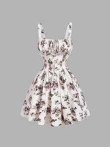 SHEIN MOD 女款花卉印花休閒派對洋裝 - 白色 - 查看 1