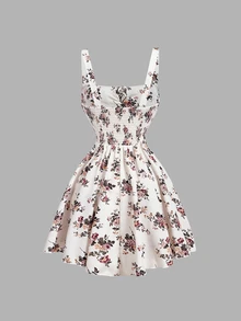 SHEIN MOD 女款花卉印花休閒派對洋裝 - 白色 - 查看 2