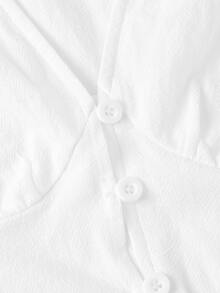 SHEIN MOD 女款法式時尚荷葉邊下擺鈕扣百褶襯衫 - 白色 - 查看 5