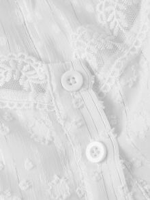 SHEIN MOD Women's French Fashion Lace Single-Breasted Shirt, Sweet Style For Dating And Birthday - White - View 5