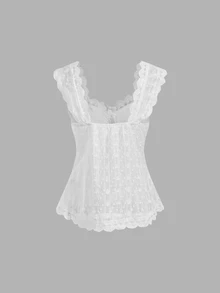 SHEIN MOD Women's French Fashion Lace Single-Breasted Shirt, Sweet Style For Dating And Birthday - White - View 4