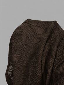 Skyraze 3D Floral Decor Asymmetrical Neckline Ruched Dress Picnic Vacation Dark Brown Summer Cottagecore Tropical.Halloween.Back To School. - Brown - View 7