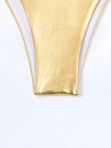 Swim SXY Summer Beach Metallic Triangle Tie Side Bikini Set - Gold - View 12