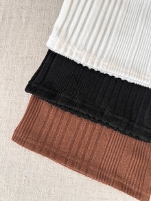 SHEIN 3pcs Toddler Baby Girls Ribbed Knit Tops Cute White Chocolate Brown Black Shoulder Buttons Flutter Sleeve Mock Neck Regular Birthday - Multicolor - View 10