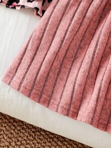 SHEIN Vintaside Kids 3件組嬰兒女童長袖洋裝，3個月至3歲，圓領鈕扣式，純黑色、粉色、豹紋，羅紋百褶裙，超值多色組合，新生兒公主休閒套裝 - 彩色 - 查看 5