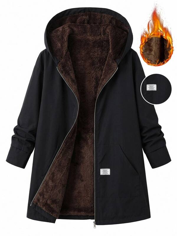 SHEIN Clasi Plus Size Minimalist Zipper Pocket Hooded Jacket