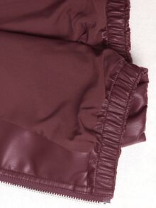 SHEIN LUNE 女款純色正肩長燈籠袖拉鍊時尚短夾克，百搭秋冬季 - 酒紅色 - 查看 11