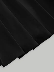 SHEIN MOD Women's Double-Breasted Stand Collar Pressed-Pleated Dress,Elegant Double Button Ruffle Hem Slim Fit Short Sleeve Black Gold Classy Office Summer - Black - View 3