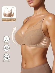 Barelissa Women Solid Color Comfortable Cooling Mesh Breathable Bra Thin Skin-Friendly Soft Padded Lingerie Underwire Instantlift Bra Turquoise Summer - Apricot - View 6
