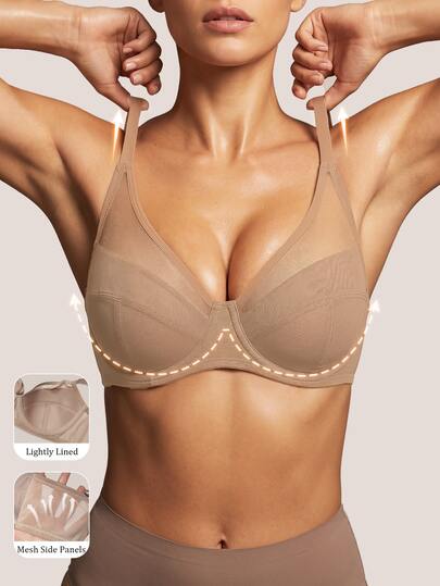 Barelissa Women Solid Color Comfortable Cooling Mesh Breathable Bra Thin Skin-Friendly Soft Padded Lingerie Underwire Instantlift Bra Turquoise Summer