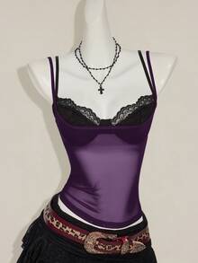 SHEIN ICON 两件套女士红色薄纱吊带背心和黑色蕾丝细肩带文胸套装 - 彩色 - 查看 8