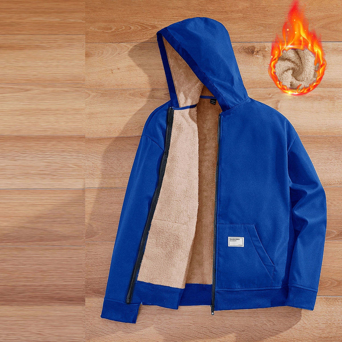 Men's Loose Drop Shoulder Casual Zip-Up Hooded Fleece Jacket, Suitable For Autumn