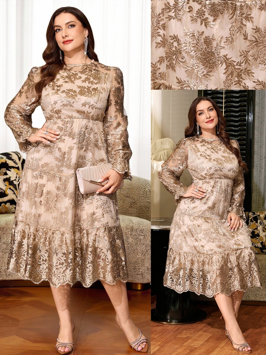 Reflora Plus Size Women Floral Print Casual Party Dress Fall