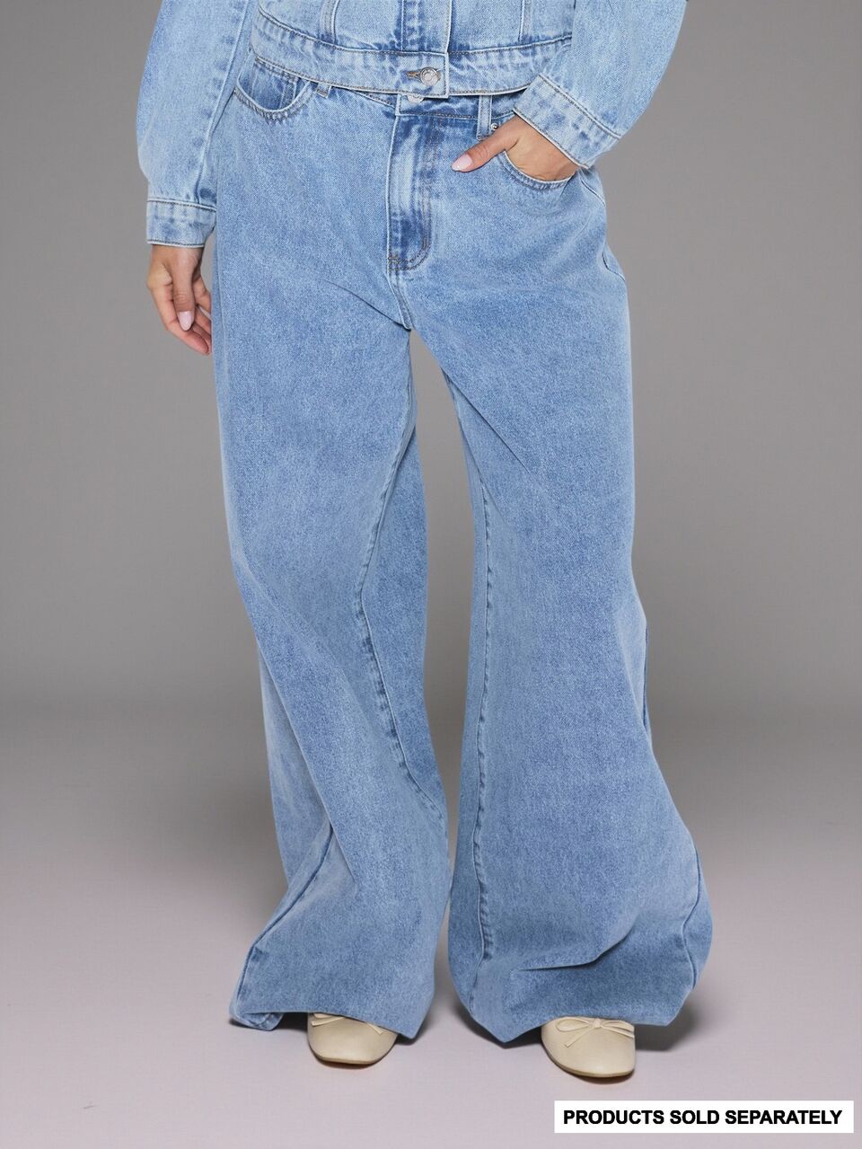 Light Blue Washed Low Rise Wide Leg Coord Denim Jeans Only Cute Daily Everyday Coolgirl Undone