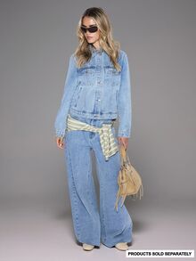MUSERA Light Blue Washed Button Through Slim Fit Denim Jacket Coord Top Only Cute Daily Everyday Coolgirl Undone Day Time Autumn Casual Streetwear - Baby Blue - View 1