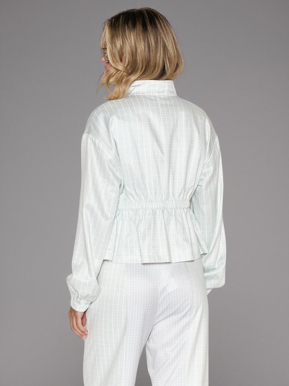 Grey Checkered High Neck Zip Through Cinched Waist Coord Jacket Only Cute Daily Everyday Coolgirl Undone