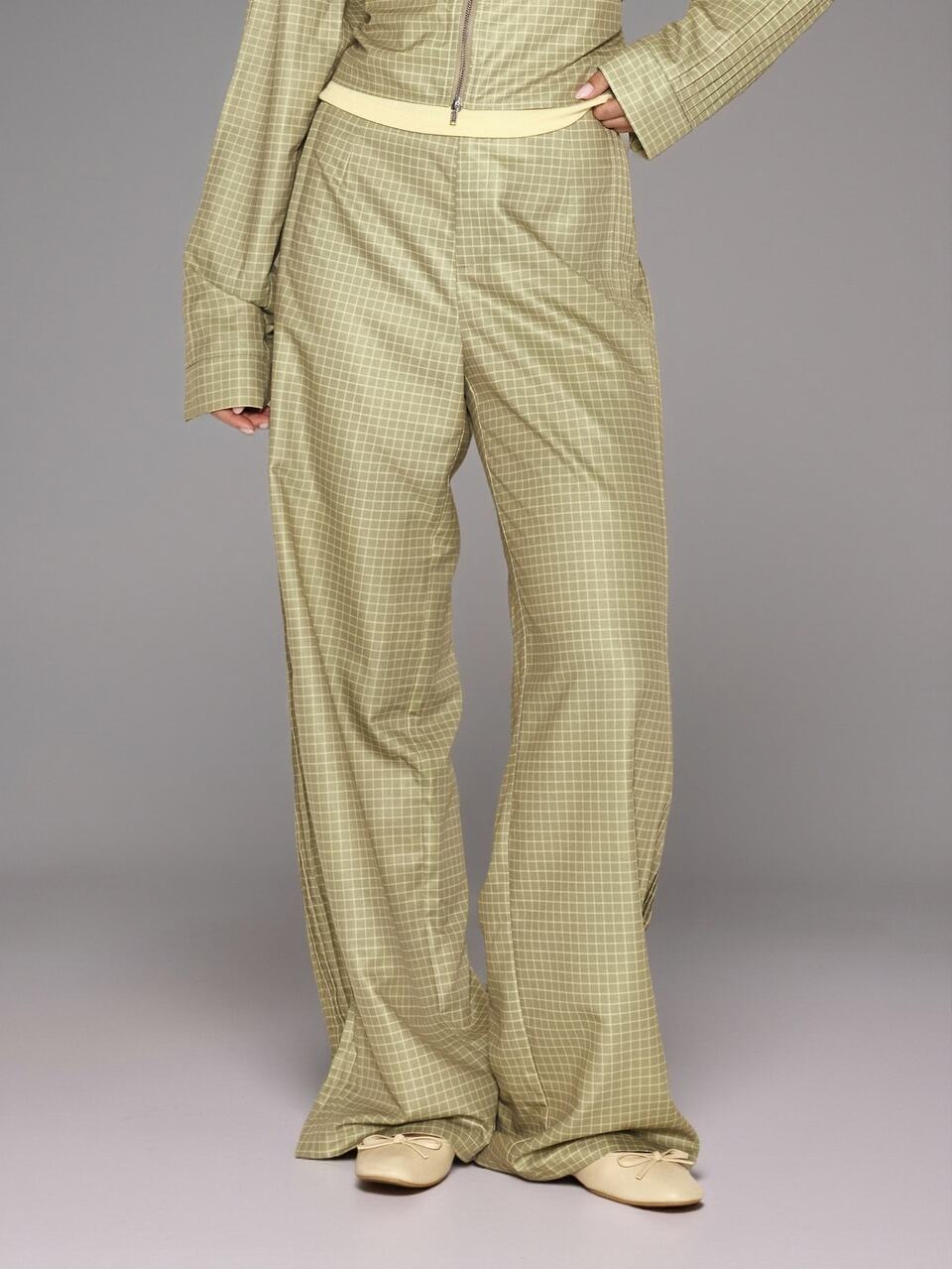Green Checkered Concealed Zip Through Front Coord Trouser Only Cute Daily Everyday Coolgirl Undone