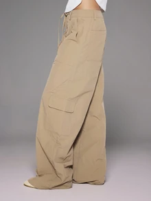 MUSERA Khaki Tie Front Waist Cargo Style Pocket Low Waist Loose Fit Trouser Cute Daily Everyday Coolgirl Undone - Army Green - View 3