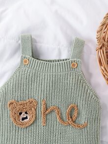 SHEIN Vintaside Kids 男宝宝针织连体裤，时尚可爱百搭小熊提花毛衣连体裤 - 綠色 - 查看 4