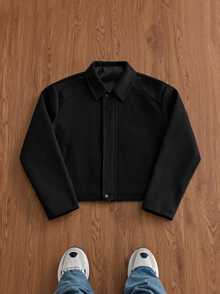 SWAVVY Men's Woven Fashion Casual Loose Long Sleeve Zip-Up Shirt - Black - View 1