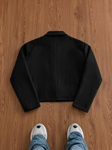 SWAVVY Men's Woven Fashion Casual Loose Long Sleeve Zip-Up Shirt - Black - View 3