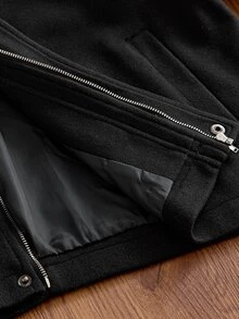 SWAVVY Men's Woven Fashion Casual Loose Long Sleeve Zip-Up Shirt - Black - View 8