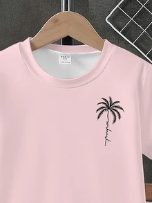 1 Set Pakaian Anak Laki-Laki Gaya Liburan Kasual Modis Keren Bergambar Pohon Kelapa, Kaos Lengan Pendek dan Celana Pendek Bergambar Pohon Kelapa Warna-warni, Cocok untuk Jalan-jalan, Pantai, Liburan, Olahraga, dan Acara Lainnya - MultiWarna - View 6