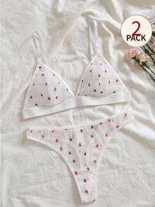 SHEIN MOD 女性性感內衣兩件套（無線胸罩和丁字褲） - 白色 - 查看 2
