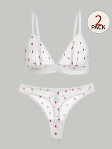 SHEIN MOD 女性性感內衣兩件套（無線胸罩和丁字褲） - 白色 - 查看 1