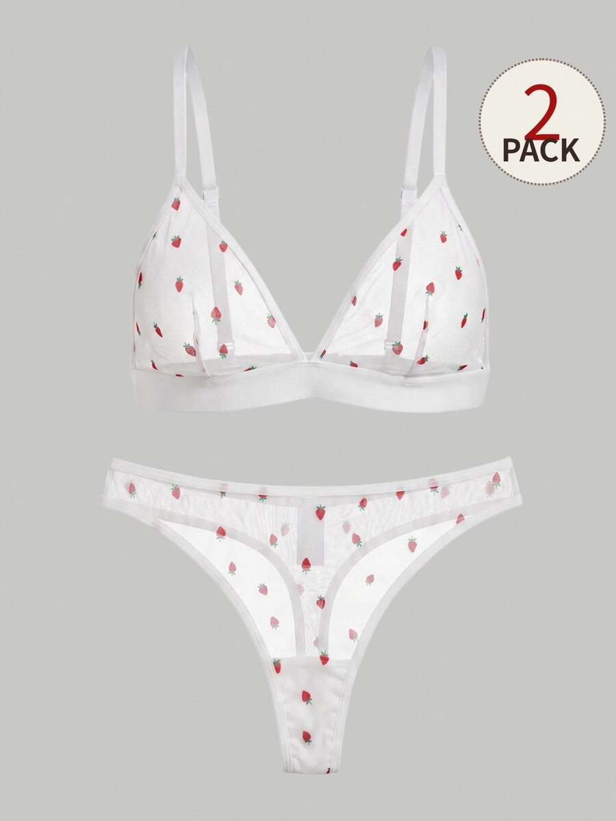 SHEIN MOD 女性性感內衣兩件套（無線胸罩和丁字褲） - 白色 - 查看 1