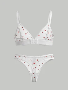 SHEIN MOD 女性性感內衣兩件套（無線胸罩和丁字褲） - 白色 - 查看 3