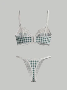 SHEIN MOD 2pcs/Set Fashionable Plaid & Lace Patchwork Lingerie Set For Girls - Multicolor - View 3