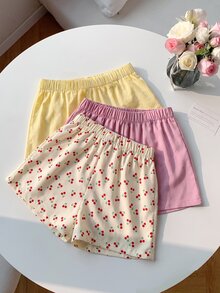 SHEIN 少女 2 入條紋亞麻感寬鬆梭織休閒短褲，海灘度假返校穿搭 - 彩色 - 查看 4