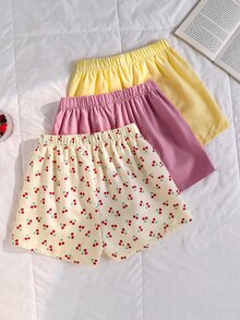 SHEIN 少女 2 入條紋亞麻感寬鬆梭織休閒短褲，海灘度假返校穿搭 - 彩色 - 查看 2